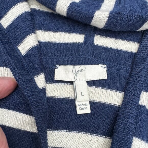 Joie Women's Wool Silk Blue White Striped Full Zip Hoodie Jacket, Size L - Picture 5 of 7